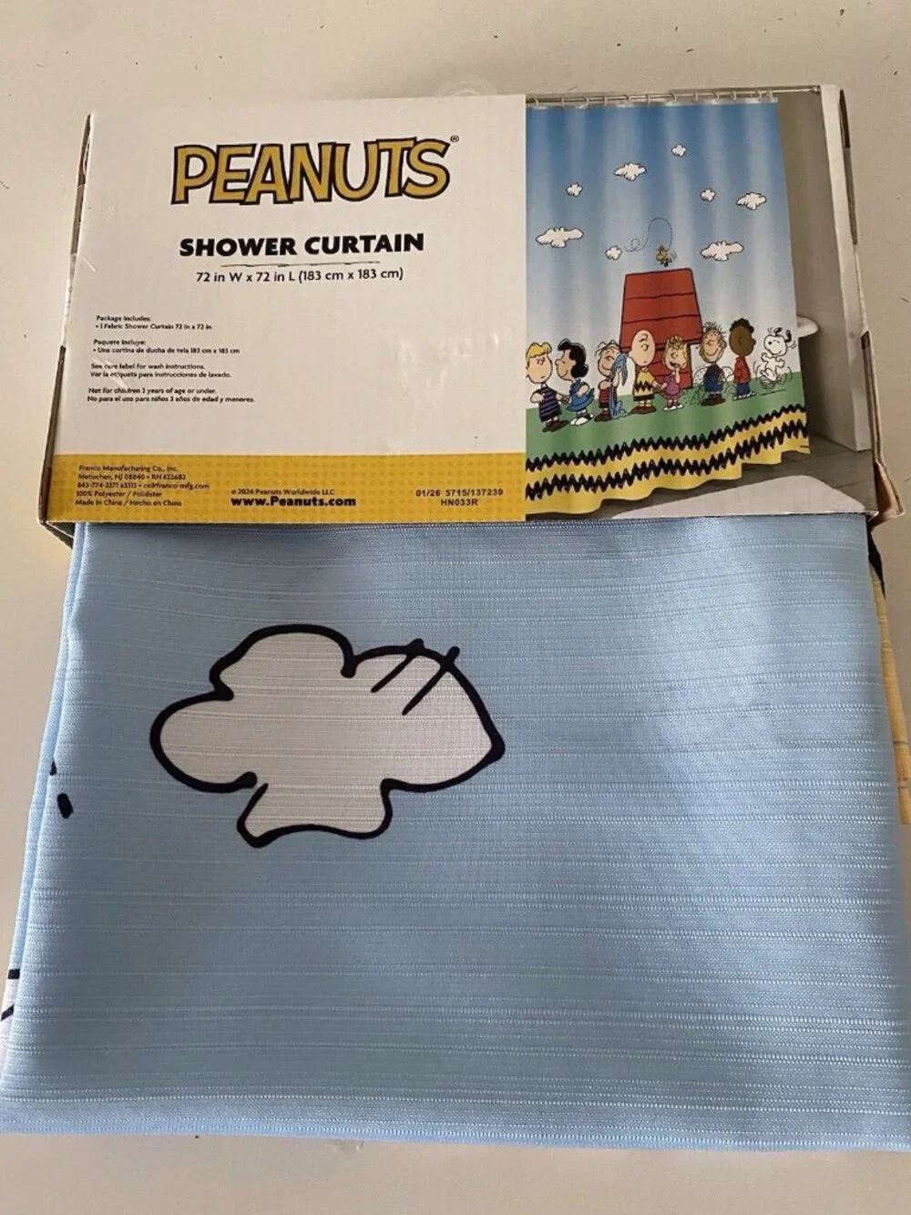 Peanuts Snoopy Woodstock Fabric Shower Curtain 72x 72‎ Doghouse Whole Gang NEW